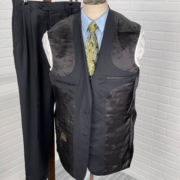 Jos A Bank Suit Men 43L 34Wx30L Black White Gordon Signature Gold Wool Classic - Picture 5 of 16
